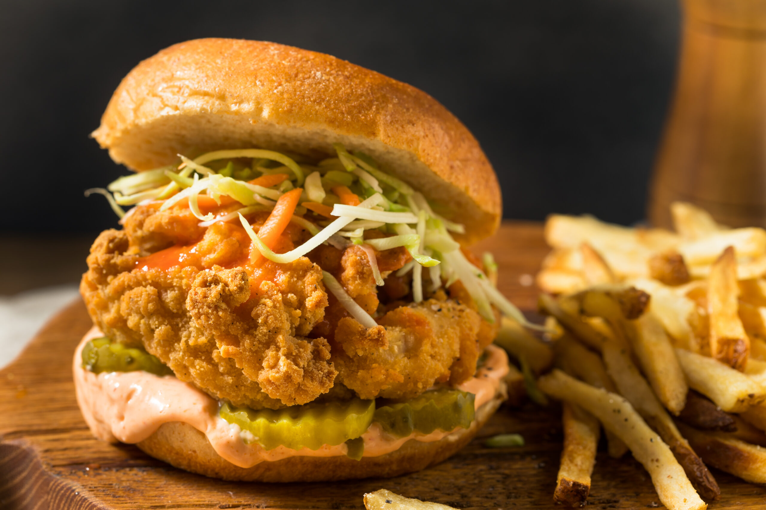 Homemade Spicy Fried Chicken Sandwich with French Fries